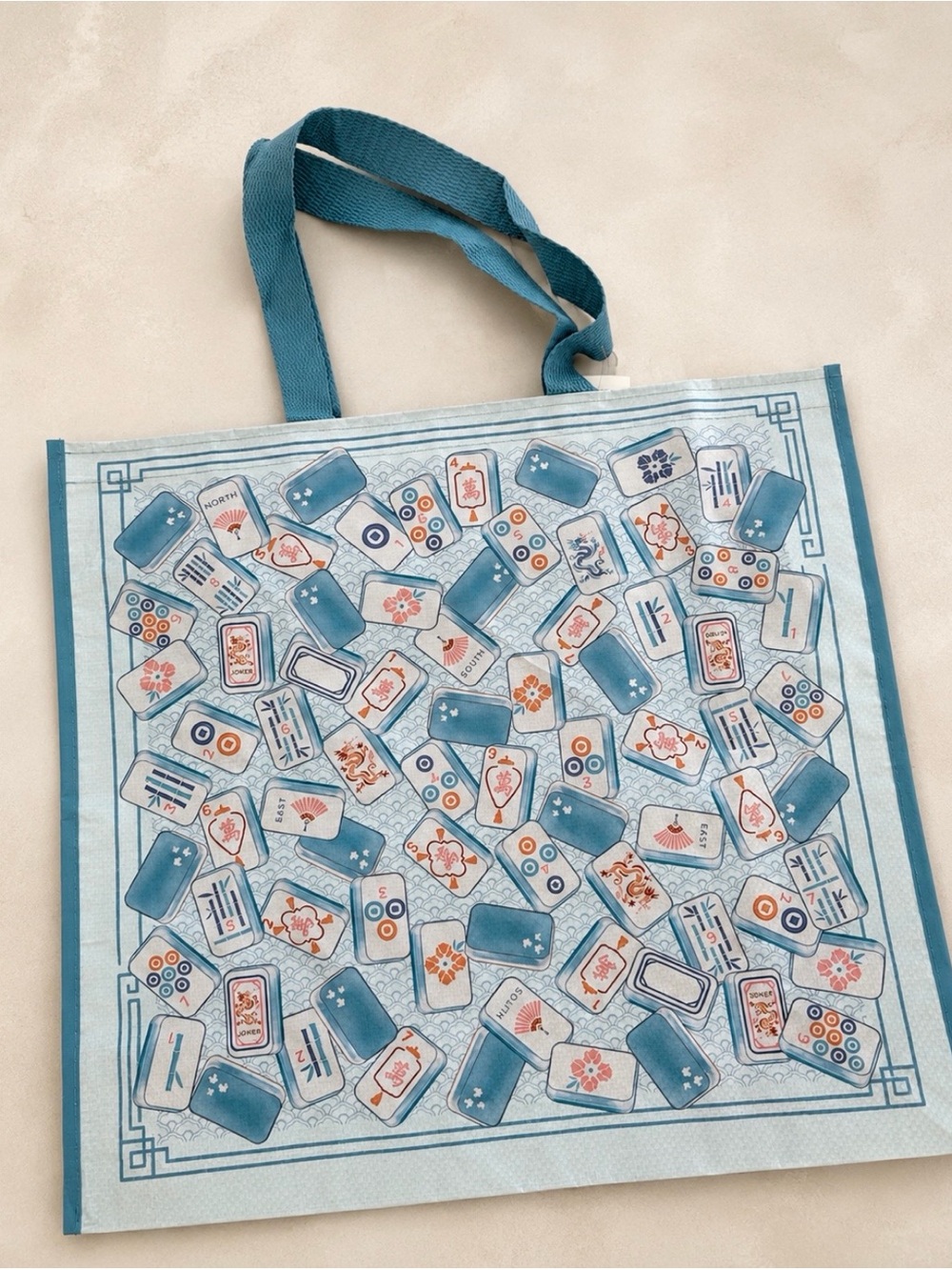 Mahjong print reusable tote bag